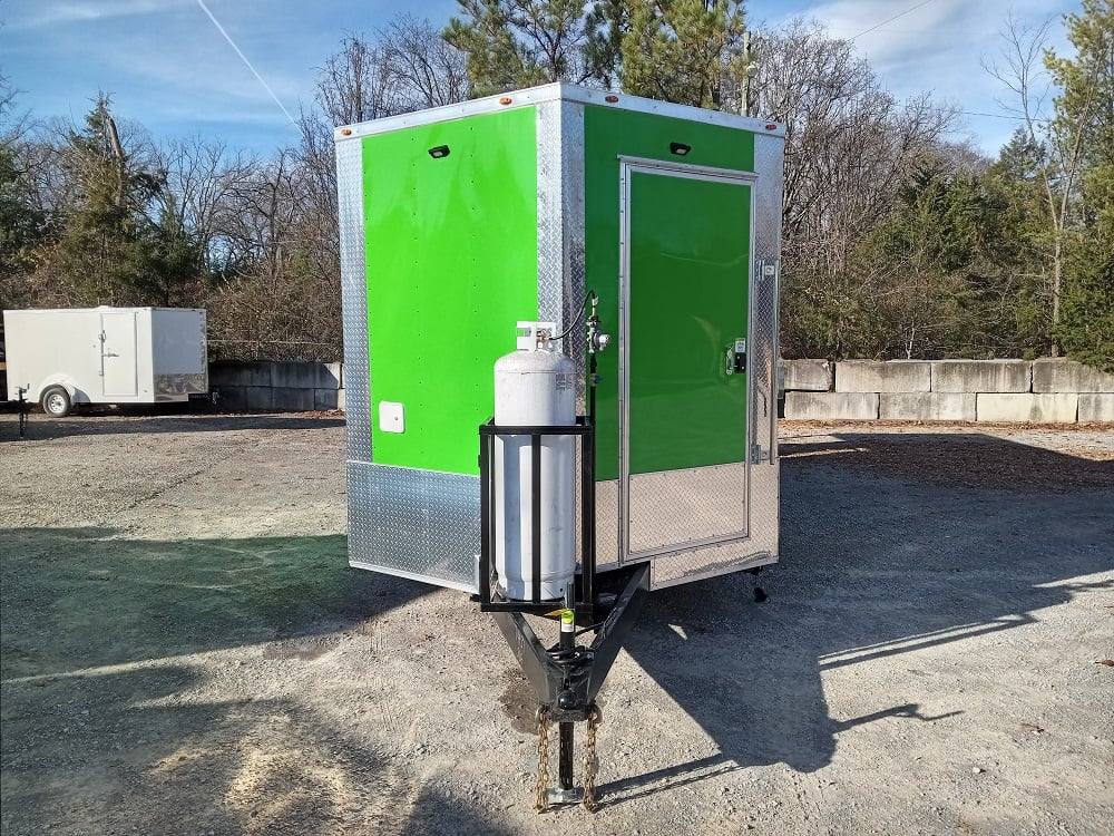 727-8.5-x-24-lime-green-bbq-porch-style-concession-trailer-with-restroom-and-appliances-2.jpg 8.5' x 24' Lime Green BBQ Porch Style Concession Trailer with Restroom and Appliances