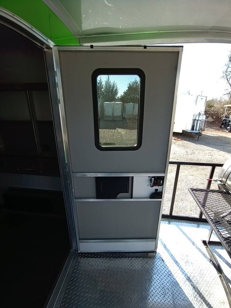 727-8.5-x-24-lime-green-bbq-porch-style-concession-trailer-with-restroom-and-appliances-20.jpg 8.5' x 24' Lime Green BBQ Porch Style Concession Trailer with Restroom and Appliances
