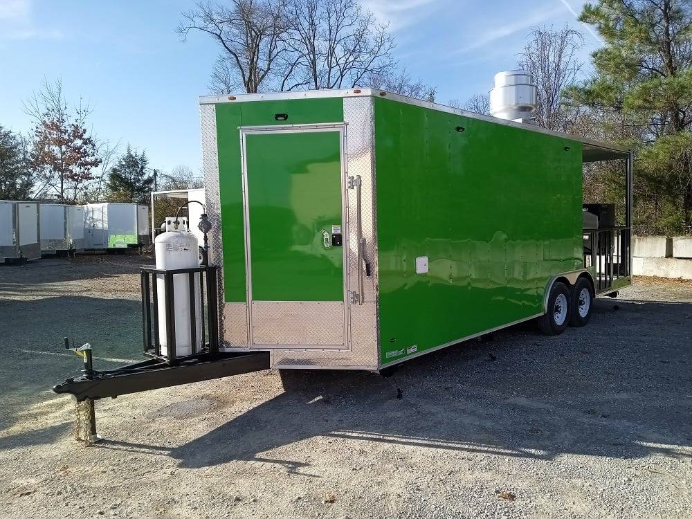 727-8.5-x-24-lime-green-bbq-porch-style-concession-trailer-with-restroom-and-appliances-3.jpg 8.5' x 24' Lime Green BBQ Porch Style Concession Trailer with Restroom and Appliances