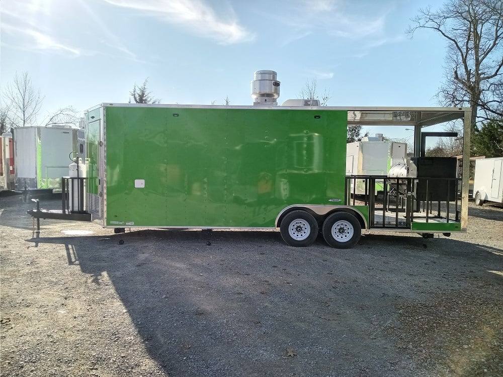 727-8.5-x-24-lime-green-bbq-porch-style-concession-trailer-with-restroom-and-appliances-4.jpg 8.5' x 24' Lime Green BBQ Porch Style Concession Trailer with Restroom and Appliances