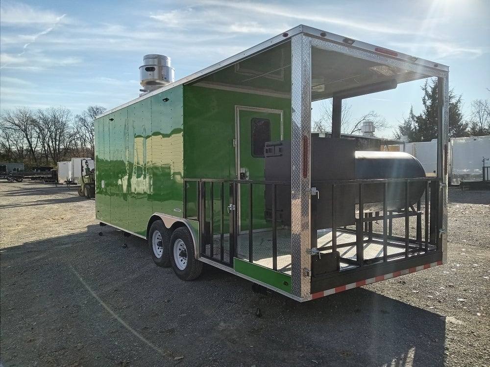 727-8.5-x-24-lime-green-bbq-porch-style-concession-trailer-with-restroom-and-appliances-5.jpg 8.5' x 24' Lime Green BBQ Porch Style Concession Trailer with Restroom and Appliances