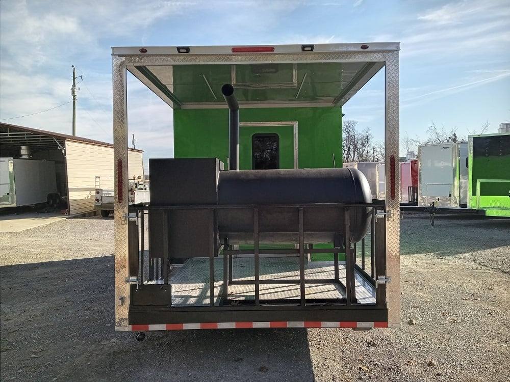 727-8.5-x-24-lime-green-bbq-porch-style-concession-trailer-with-restroom-and-appliances-6.jpg 8.5' x 24' Lime Green BBQ Porch Style Concession Trailer with Restroom and Appliances