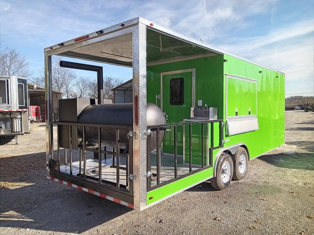 727-8.5-x-24-lime-green-bbq-porch-style-concession-trailer-with-restroom-and-appliances-7.jpg 8.5' x 24' Lime Green BBQ Porch Style Concession Trailer with Restroom and Appliances
