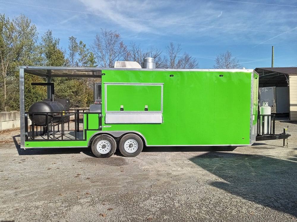 727-8.5-x-24-lime-green-bbq-porch-style-concession-trailer-with-restroom-and-appliances-8.jpg 8.5' x 24' Lime Green BBQ Porch Style Concession Trailer with Restroom and Appliances