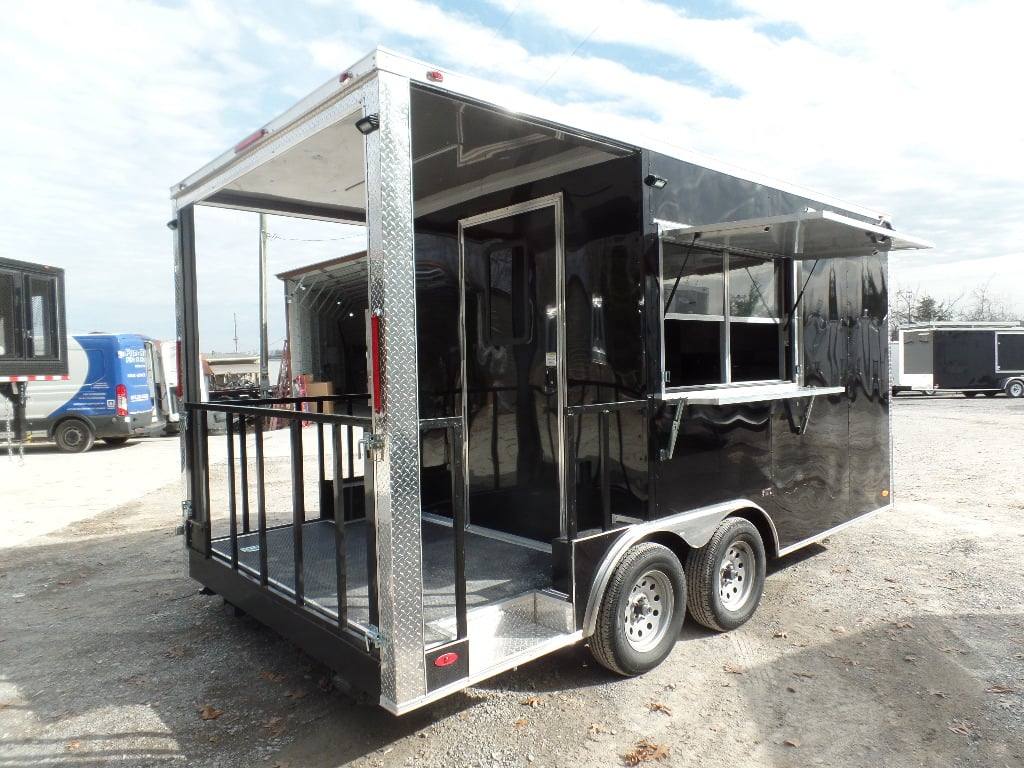 8.5' x 16' Black BBQ Porch Concession Food Trailer With Appliances