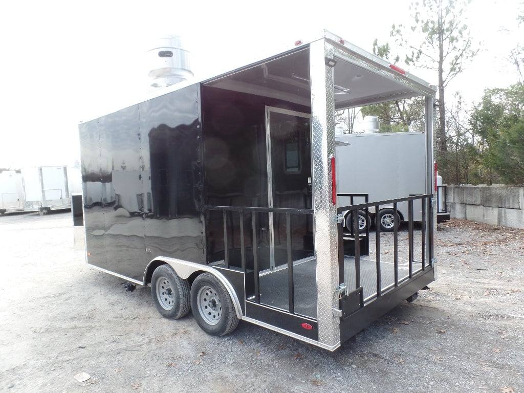 73-8.5-x-16-black-bbq-porch-concession-food-trailer-with-appliances-7.jpg 8.5' x 16' Black BBQ Porch Concession Food Trailer With Appliances