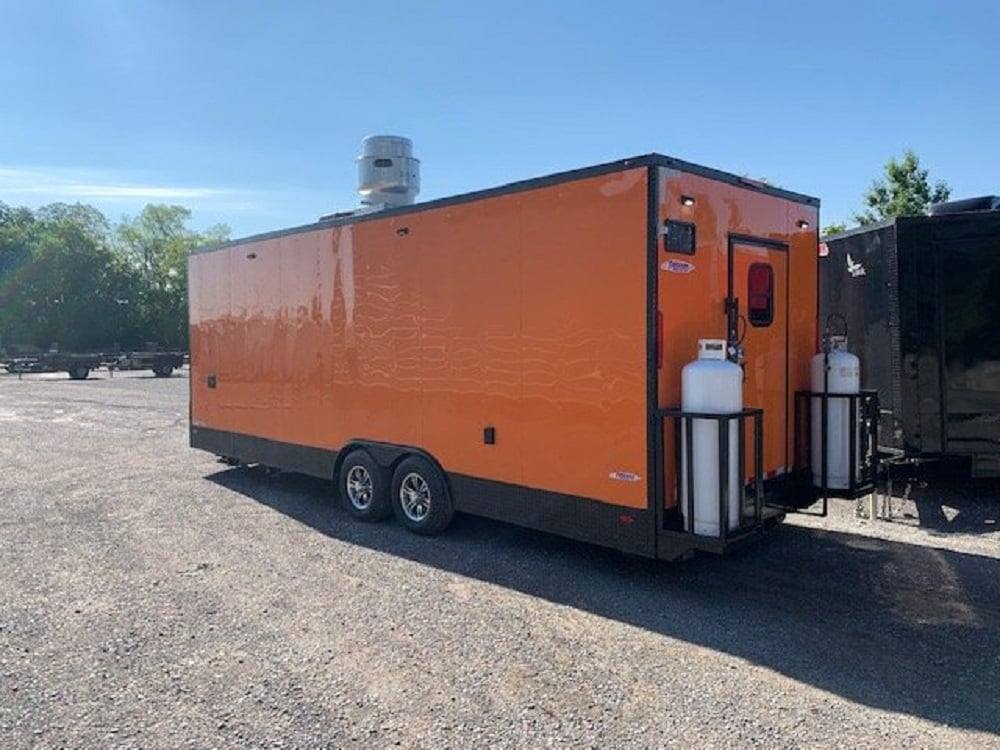 8.5' x 24' Orange Concession Food Trailer with Restroom and Appliances