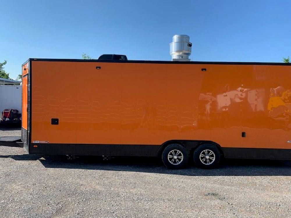 8.5' x 24' Orange Concession Food Trailer with Restroom and Appliances