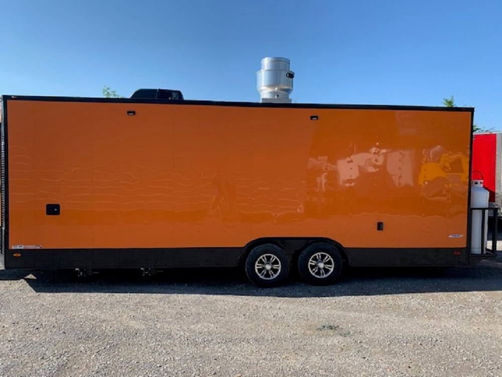 8.5' x 24' Orange Concession Food Trailer with Restroom and Appliances