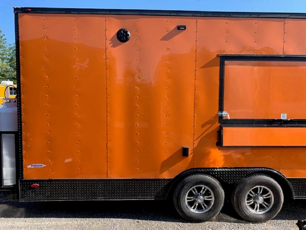 8.5' x 24' Orange Concession Food Trailer with Restroom and Appliances