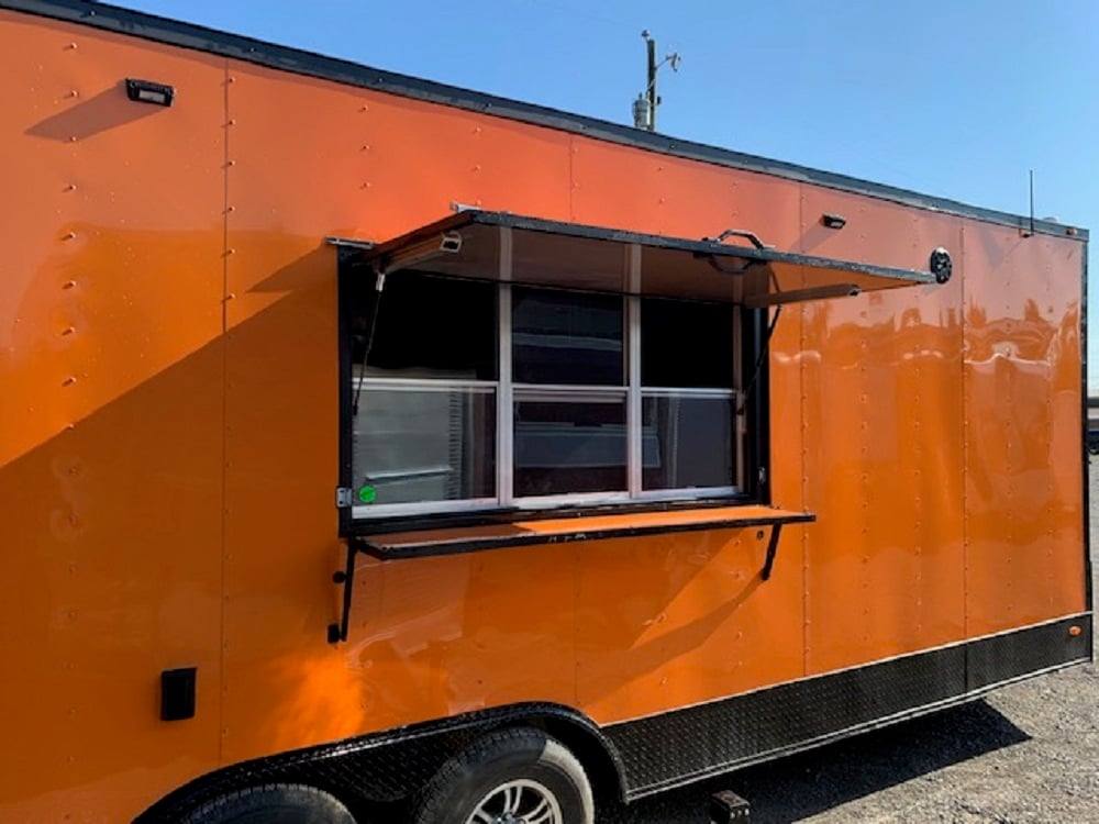 8.5' x 24' Orange Concession Food Trailer with Restroom and Appliances