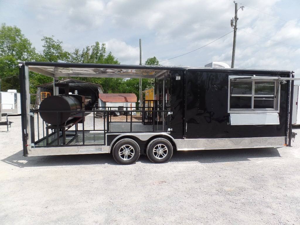 734-8.5-x-24-porch-style-black-concession-food-trailer-1.jpg 8.5' x 24' Porch Style Black Concession Food Trailer