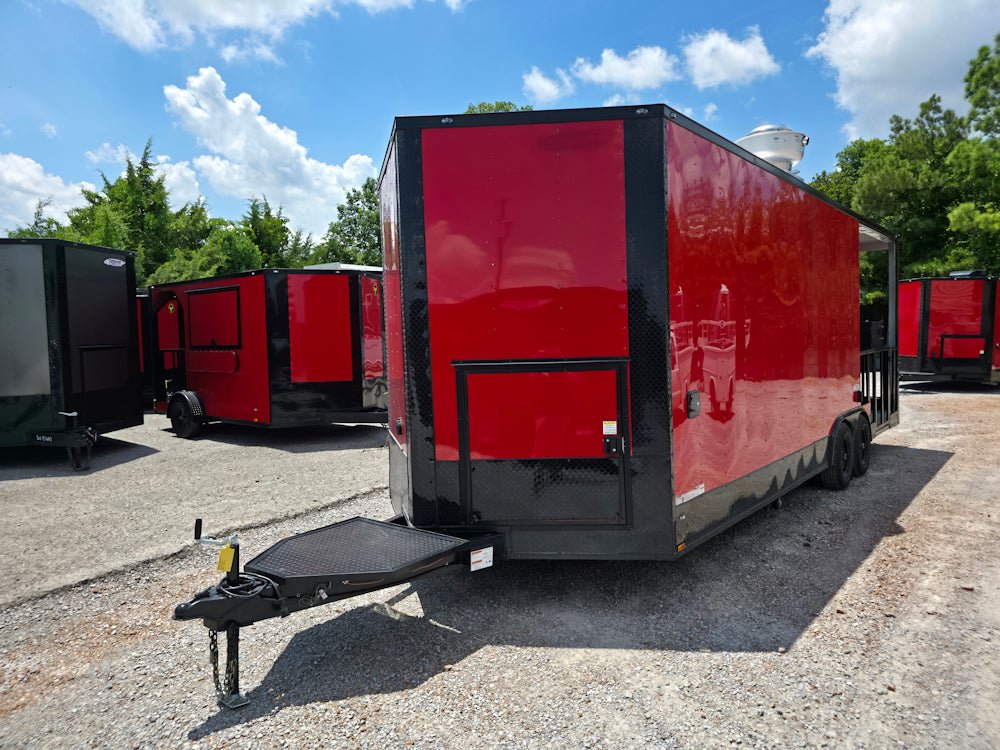 739-8.5-x-24-red-with-blackout-bbq-concession-trailer-with-8ft-porch-3.jpg 8.5' X 24' Red With Blackout BBQ Concession Trailer With 8ft Porch