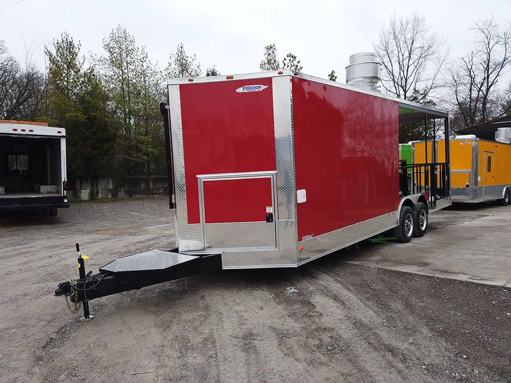 741-8.5-x-24-victory-red-bbq-porch-concession-food-trailer-2.jpg 8.5' x 24' Victory Red BBQ Porch Concession Food Trailer