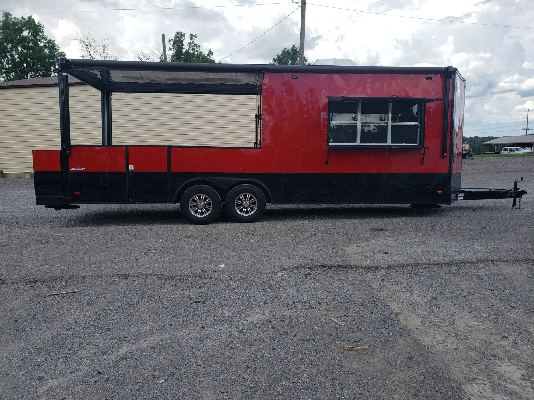 8.5' x 24' Victory Red Porch Style BBQ Concession Food Trailer