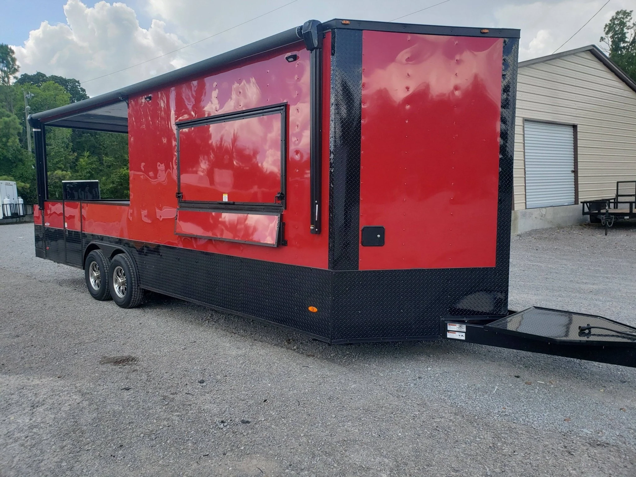 8.5' x 24' Victory Red Porch Style BBQ Concession Food Trailer