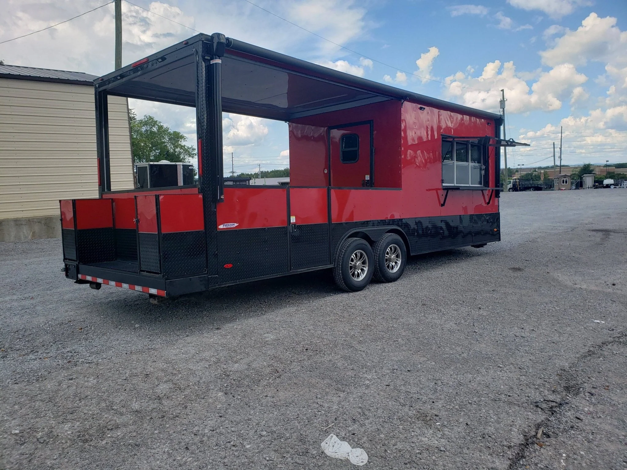 8.5' x 24' Victory Red Porch Style BBQ Concession Food Trailer