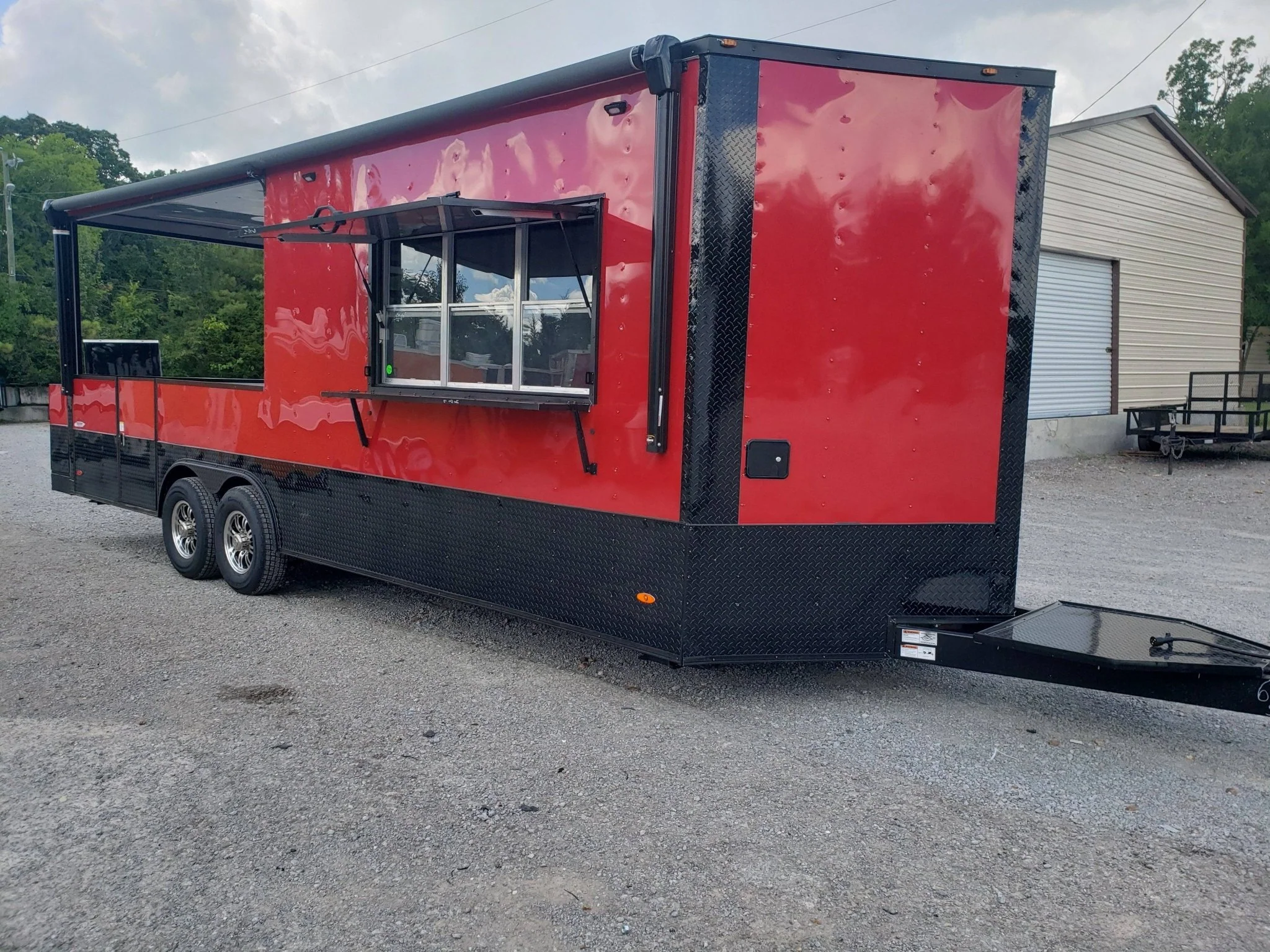 8.5' x 24' Victory Red Porch Style BBQ Concession Food Trailer