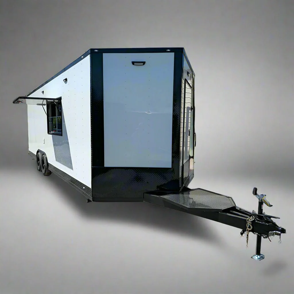 773-8.5-x-24-white-with-blackout-all-electric-food-trailer-event-catering-1.webp 8.5' X 24' White With Blackout All Electric Food Trailer Event Catering