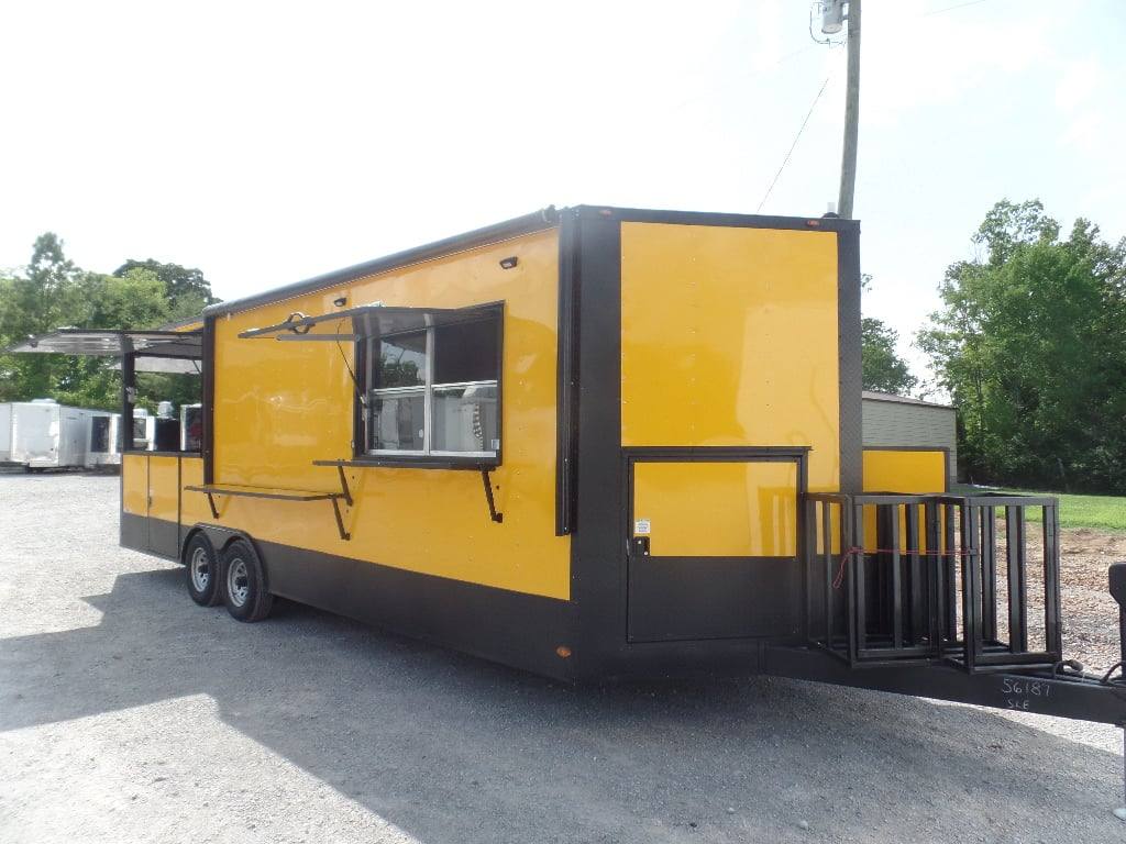 774-8.5-x-24-yellow-bbq-porch-concession-food-trailer-1.jpg 8.5' x 24' Yellow BBQ Porch Concession Food Trailer
