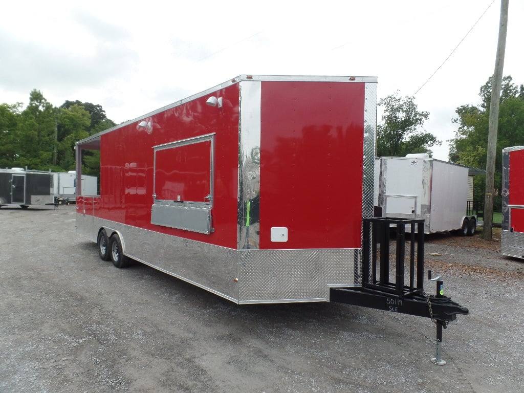799-8.5-x-26-concession-food-trailer-red-bbq-event-catering-4.jpg 8.5' x 26' Concession Food Trailer Red BBQ Event Catering