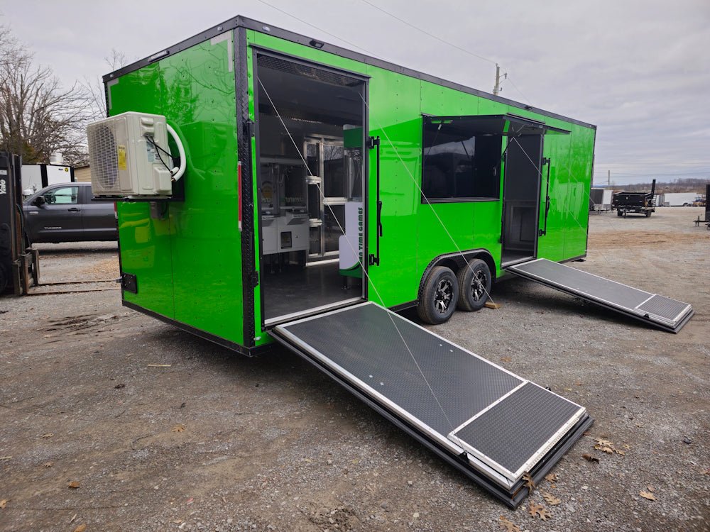 8.5' X 26' Lime Green Arcade Gaming Concession Trailer