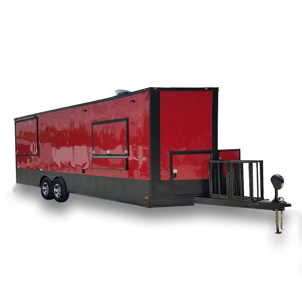 814-8.5-x-26-red-black-porch-style-concession-food-trailer-1.webp 8.5' x 26' Red & Black Porch Style Concession Food Trailer