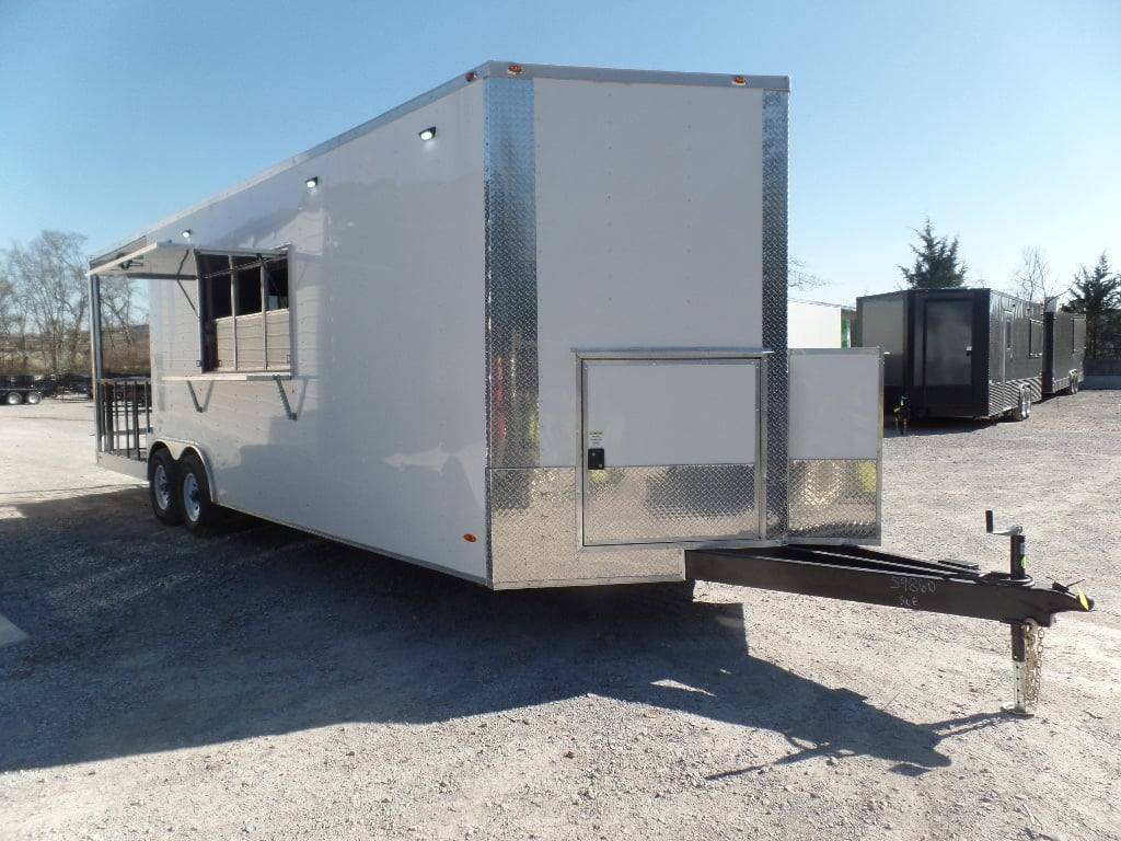 8.5' x 26' White BBQ Porch Concession Food Trailer