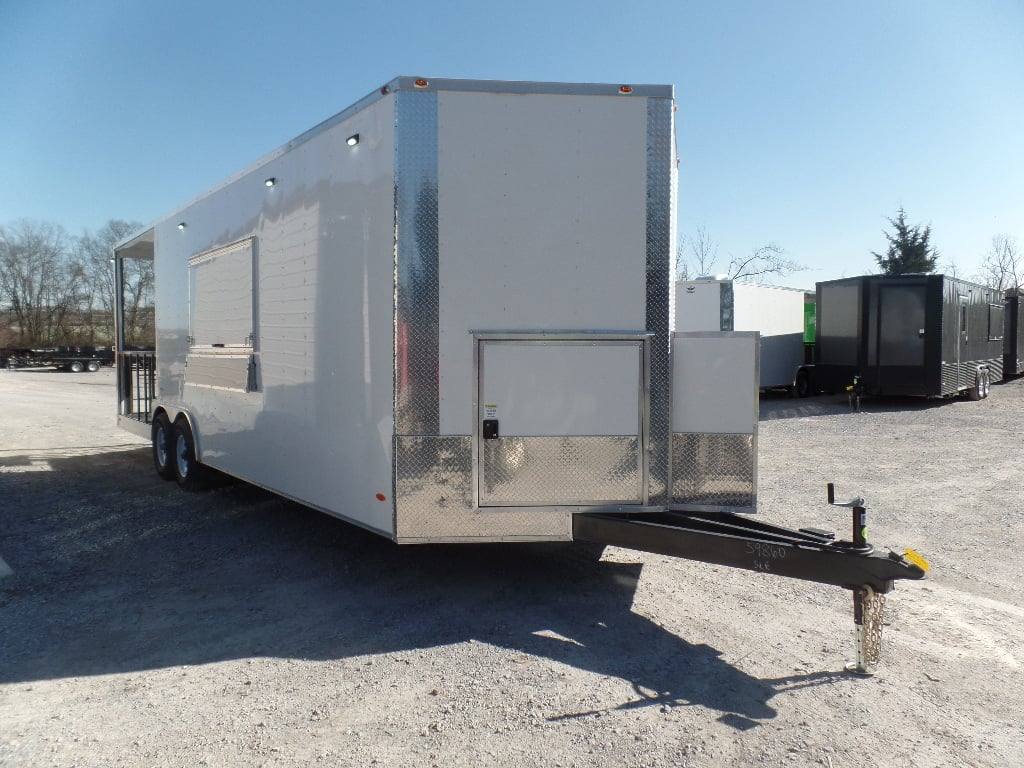 8.5' x 26' White BBQ Porch Concession Food Trailer