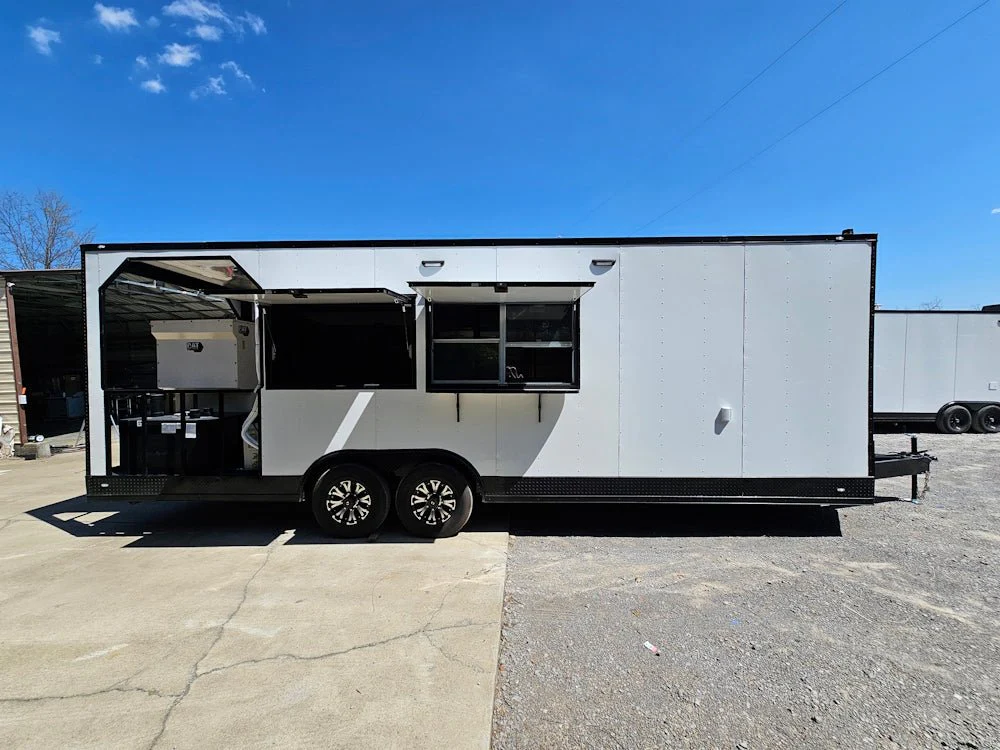 8.5' X 26' White With Blackout Concession Trailer Beverage & Soft Serve Catering