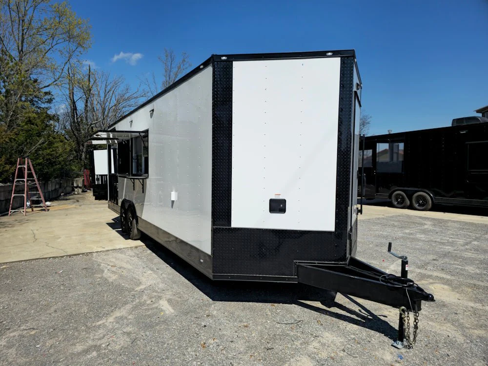 8.5' X 26' White With Blackout Concession Trailer Beverage & Soft Serve Catering