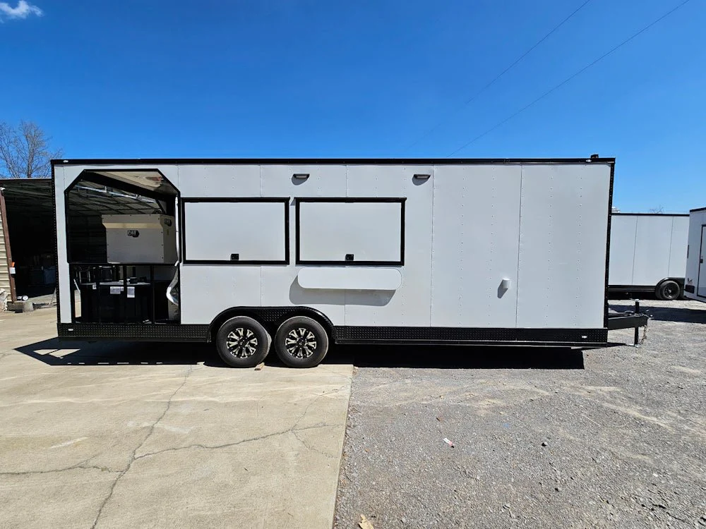 8.5' X 26' White With Blackout Concession Trailer Beverage & Soft Serve Catering