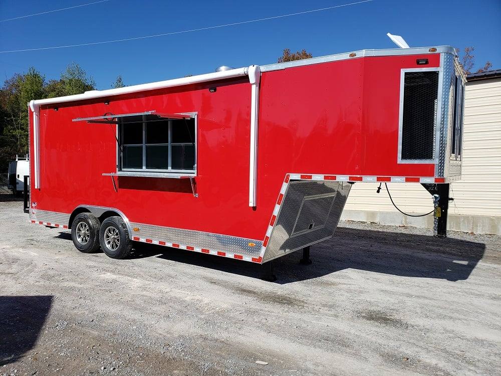 828-8.5-x-27-victory-red-gooseneck-concession-food-trailer-1.jpg 8.5' x 27' Victory Red Gooseneck Concession Food Trailer