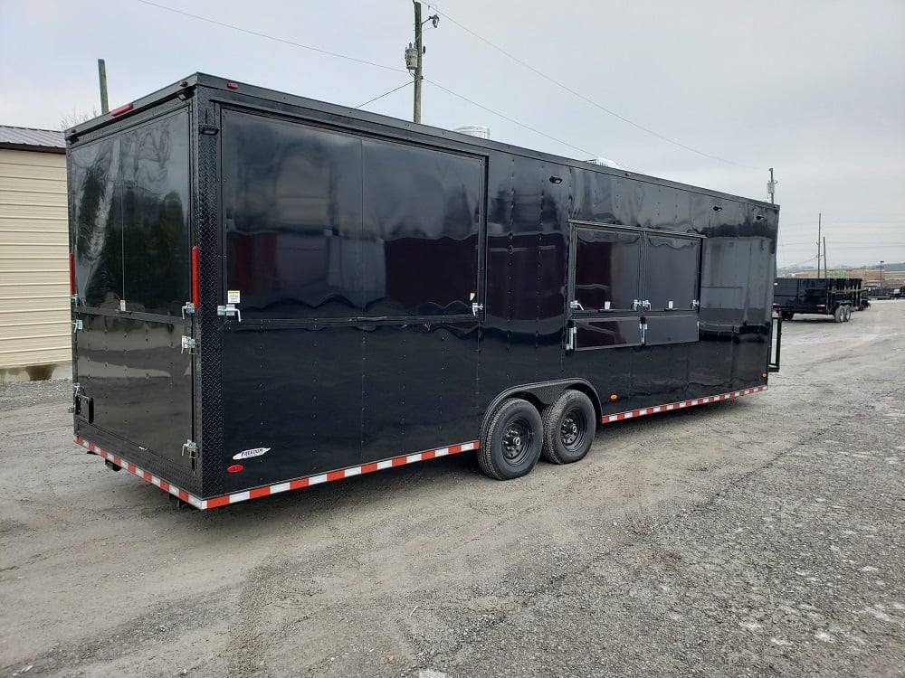 8.5' x 28' Black BBQ Concession Trailer with Restroom