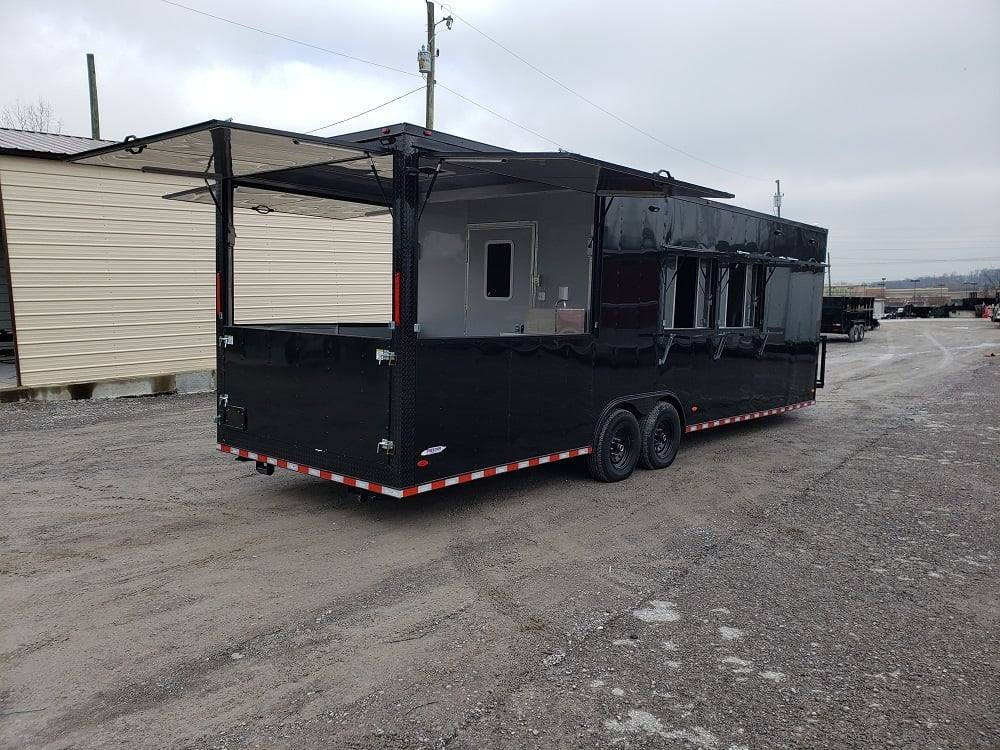 8.5' x 28' Black BBQ Concession Trailer with Restroom