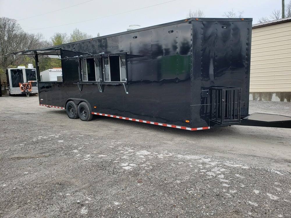 8.5' x 28' Black BBQ Concession Trailer with Restroom