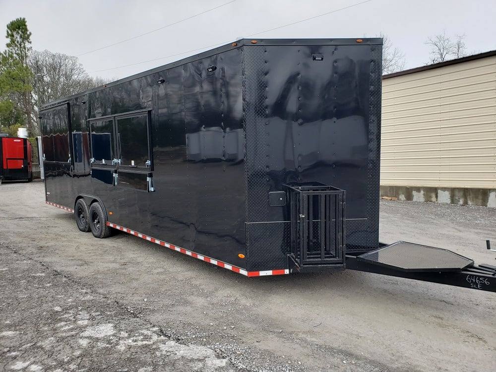 8.5' x 28' Black BBQ Concession Trailer with Restroom