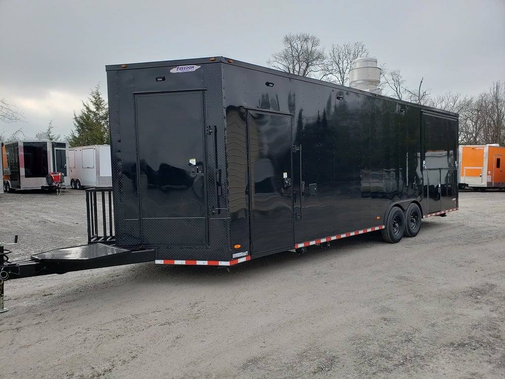 8.5' x 28' Black BBQ Concession Trailer with Restroom