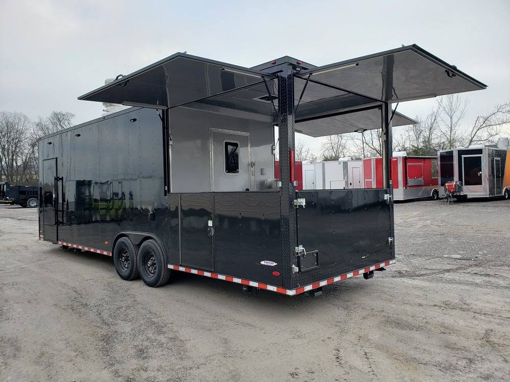 8.5' x 28' Black BBQ Concession Trailer with Restroom