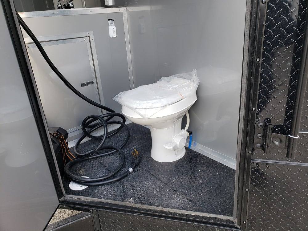 8.5' x 28' Black BBQ Concession Trailer with Restroom