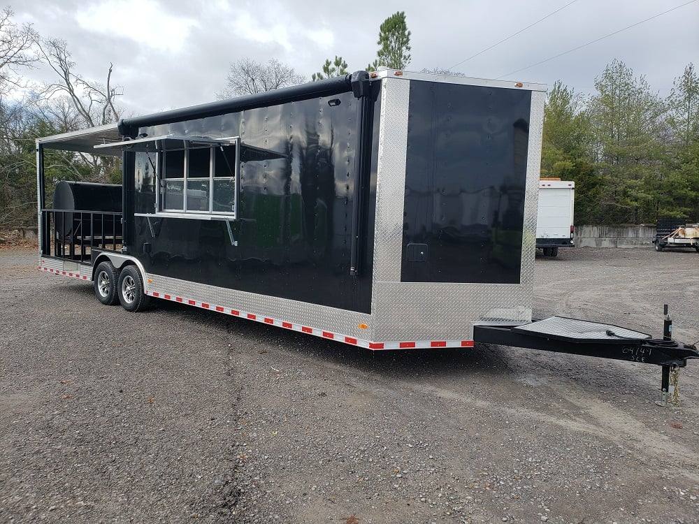 833-8.5-x-28-black-bbq-porch-concession-food-trailer-with-appliances-1.jpg 8.5' x 28' Black BBQ Porch Concession Food Trailer With Appliances