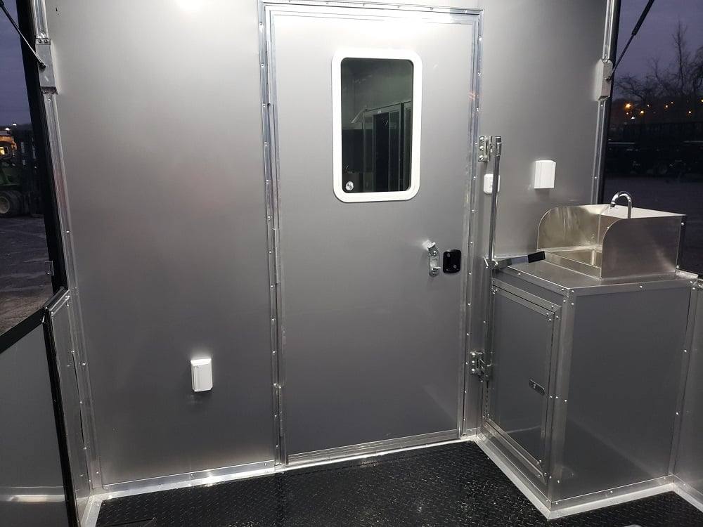 838-8.5-x-28-black-concession-food-trailer-with-restroom-and-appliances-7.jpg 8.5' x 28' Black Concession Food Trailer with Restroom and Appliances
