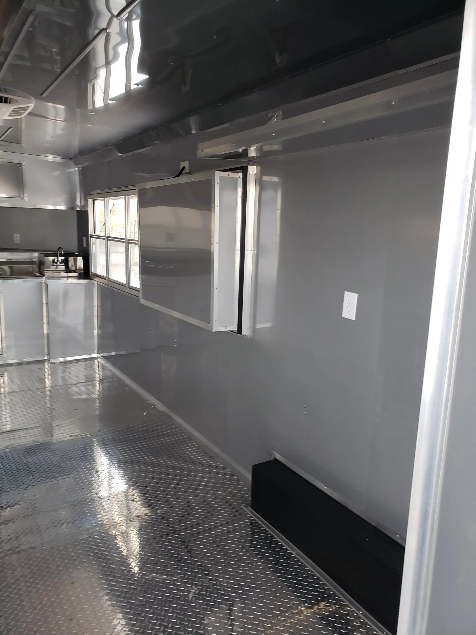 8.5' x 28' Black Porch Style BBQ Vending Concession Trailer
