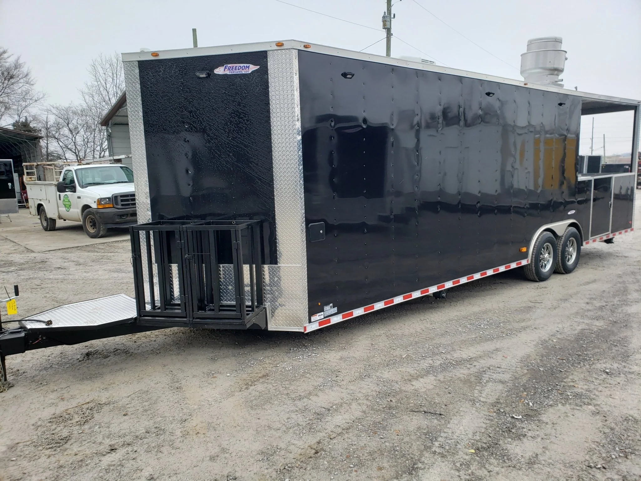 8.5' x 28' Black Porch Style BBQ Vending Concession Trailer