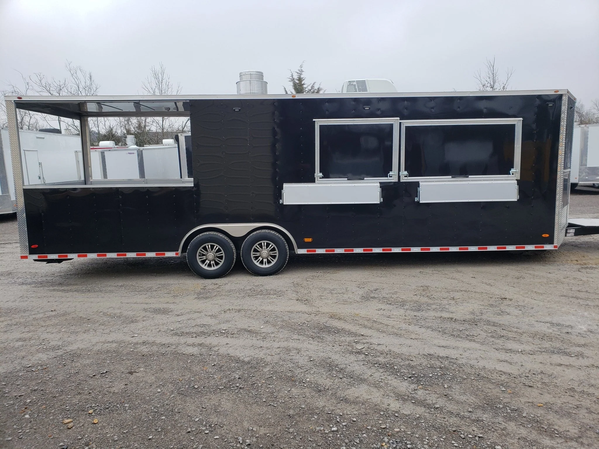 8.5' x 28' Black Porch Style BBQ Vending Concession Trailer