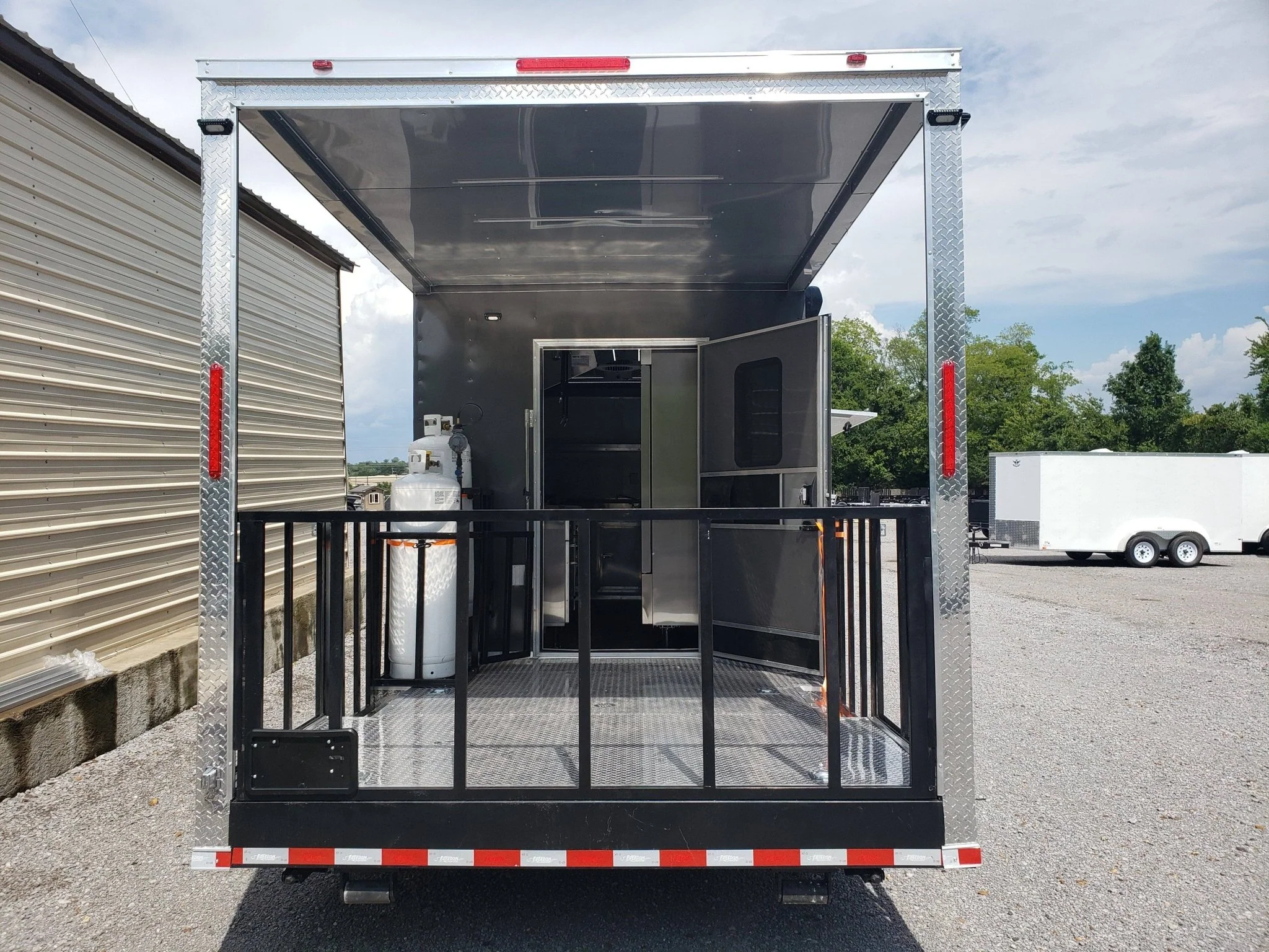 845-8.5-x-28-charcoal-gray-bbq-porch-concession-food-trailer-with-restroom-and-appliances-14.webp 8.5' x 28' Charcoal Gray BBQ Porch Concession Food Trailer with Restroom And Appliances