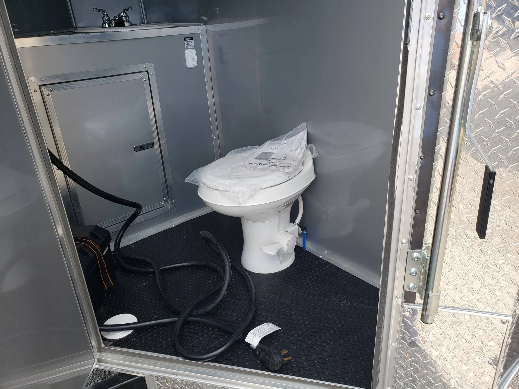 845-8.5-x-28-charcoal-gray-bbq-porch-concession-food-trailer-with-restroom-and-appliances-2.webp 8.5' x 28' Charcoal Gray BBQ Porch Concession Food Trailer with Restroom And Appliances