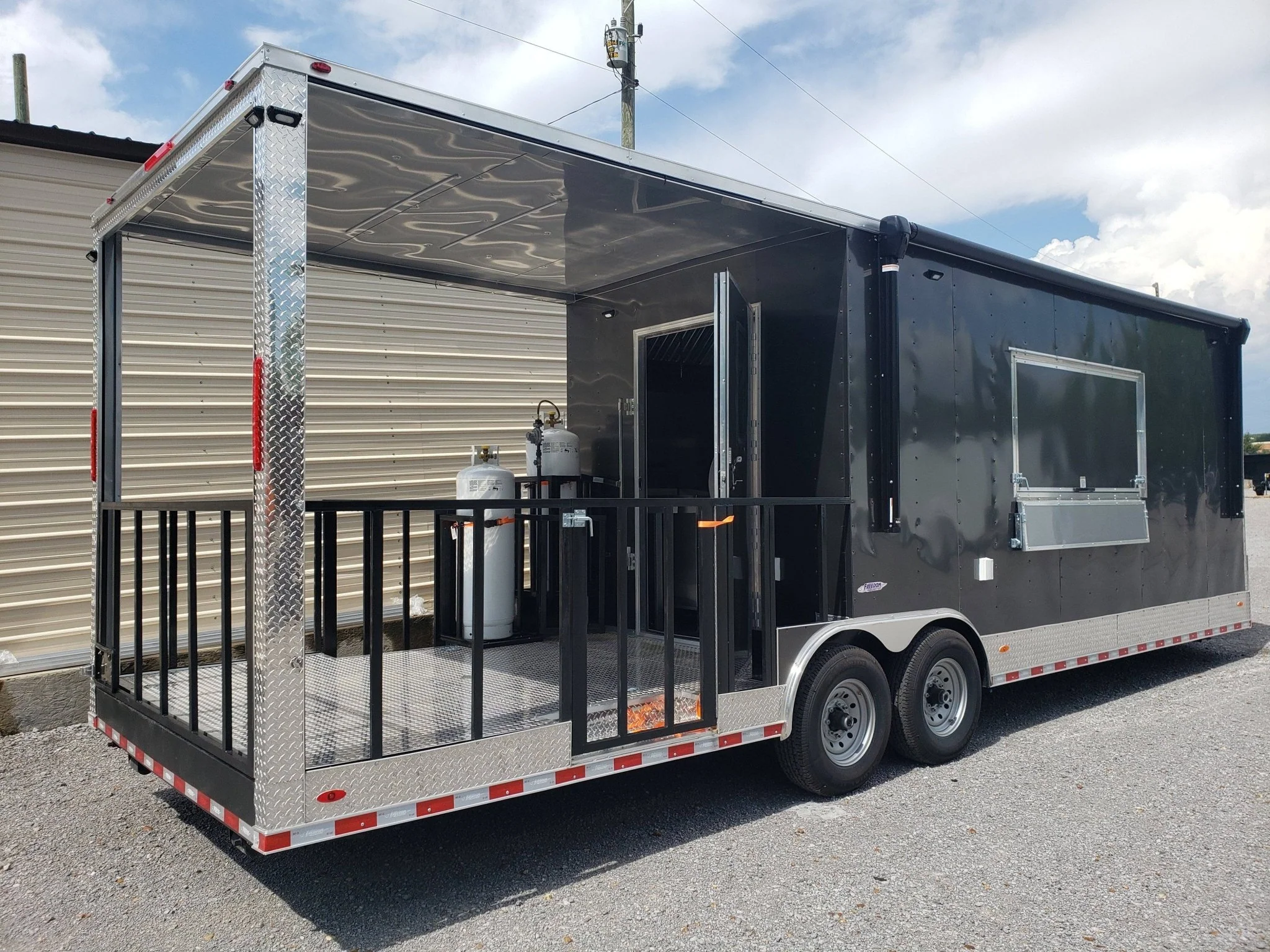 845-8.5-x-28-charcoal-gray-bbq-porch-concession-food-trailer-with-restroom-and-appliances-21.webp 8.5' x 28' Charcoal Gray BBQ Porch Concession Food Trailer with Restroom And Appliances