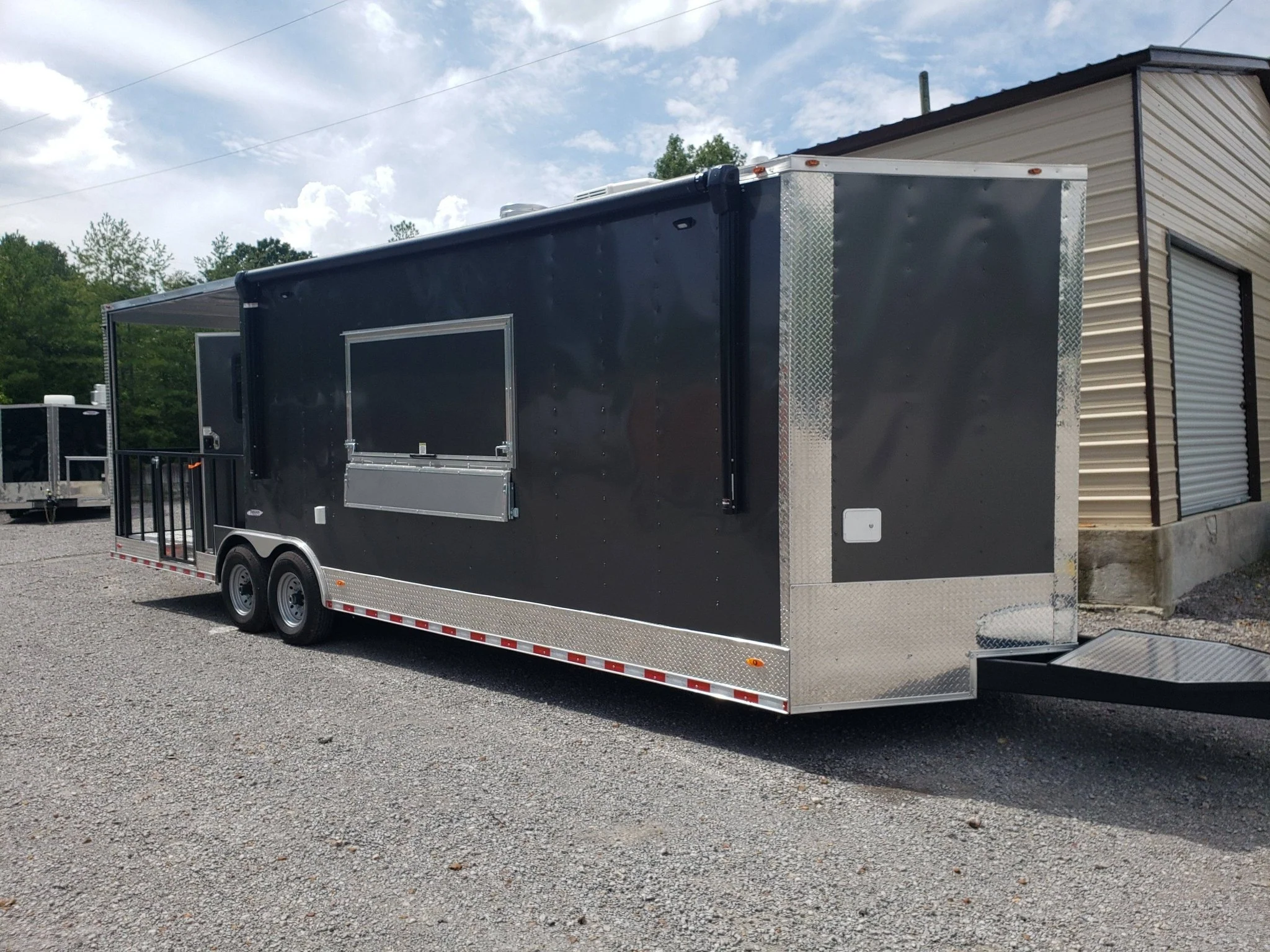 845-8.5-x-28-charcoal-gray-bbq-porch-concession-food-trailer-with-restroom-and-appliances-25.webp 8.5' x 28' Charcoal Gray BBQ Porch Concession Food Trailer with Restroom And Appliances