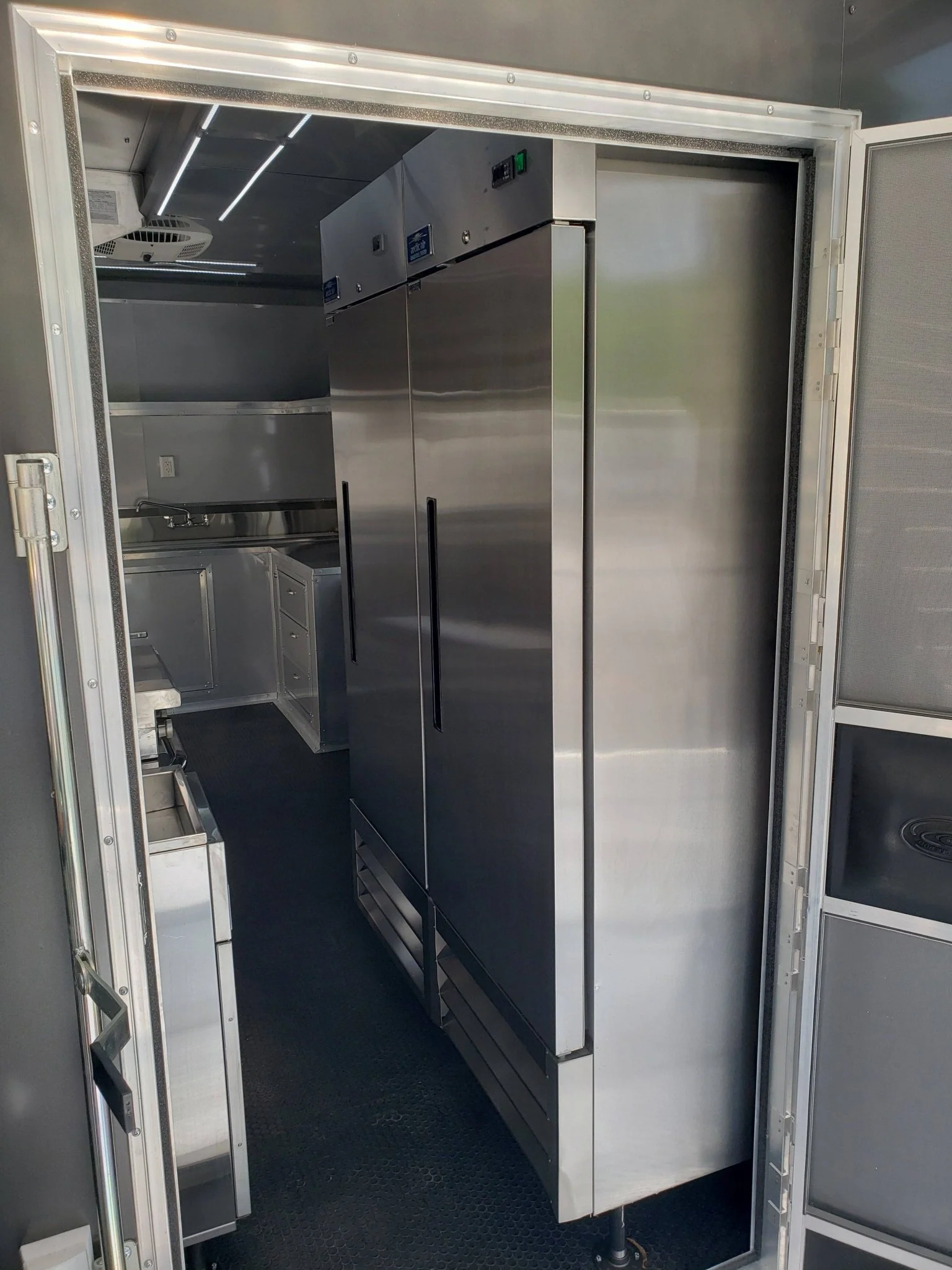 845-8.5-x-28-charcoal-gray-bbq-porch-concession-food-trailer-with-restroom-and-appliances-3.webp 8.5' x 28' Charcoal Gray BBQ Porch Concession Food Trailer with Restroom And Appliances